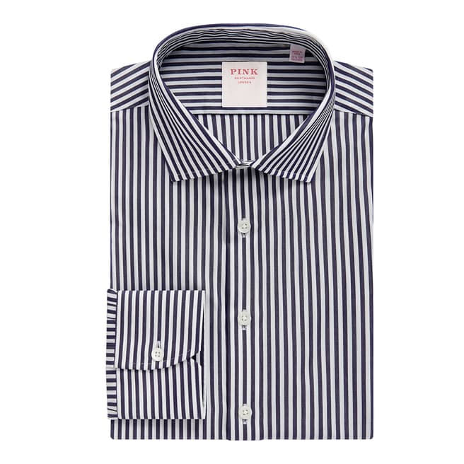 Thomas Pink Navy Bengal Stripe  Tailored Fit Cotton Shirt