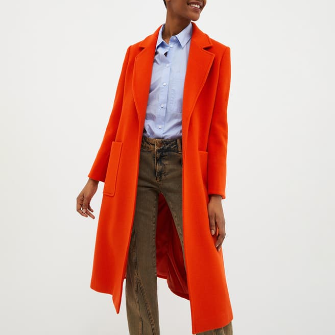 Max&Co. Orange Runaway Tie Wool Coat