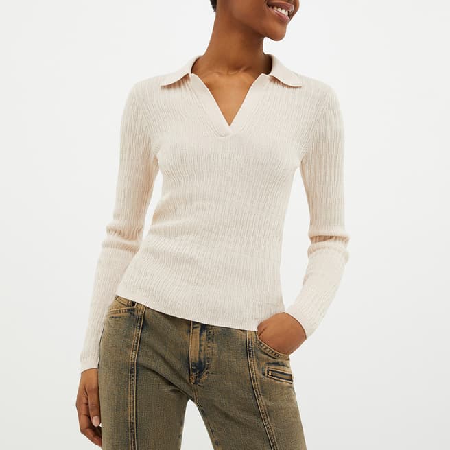 Max&Co. Beige Ribbed Long Sleeve Polo Top