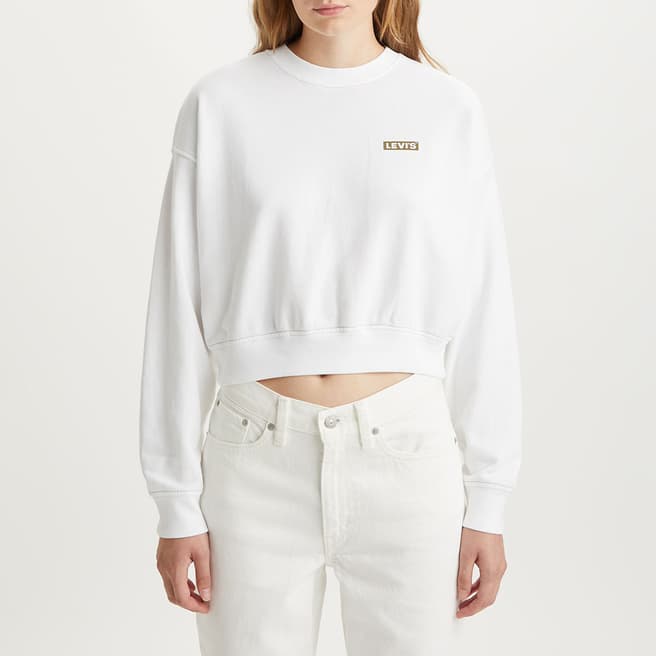 Levi's White Cropped Cotton Blend Sweatshirt