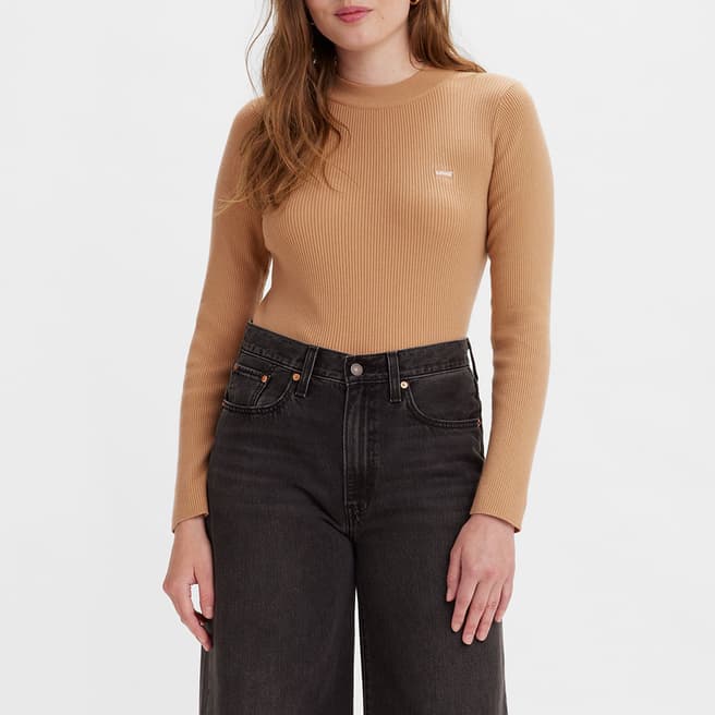 Levi's Camel Ribbed Long Sleeve Top