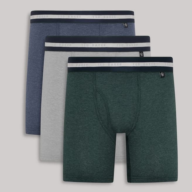 Ted Baker Blue, Grey and Green 3-Pack Cotton Trunk