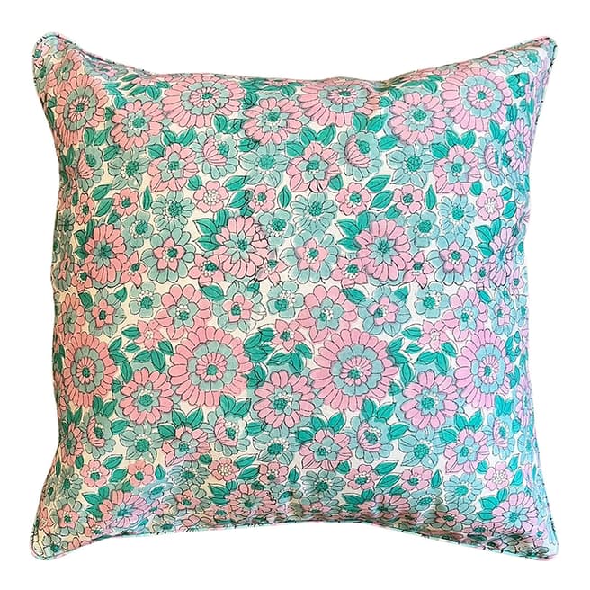 Dilli Grey Aquamarine Vintage Floral Piped Cushion Cover 