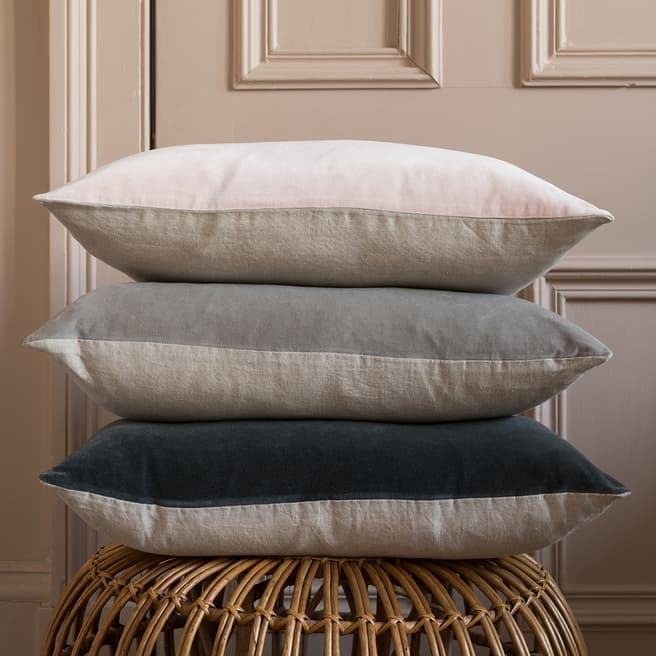 Niki Jones Velvet Linen Rectangular Cushion, Slate & Natural Linen