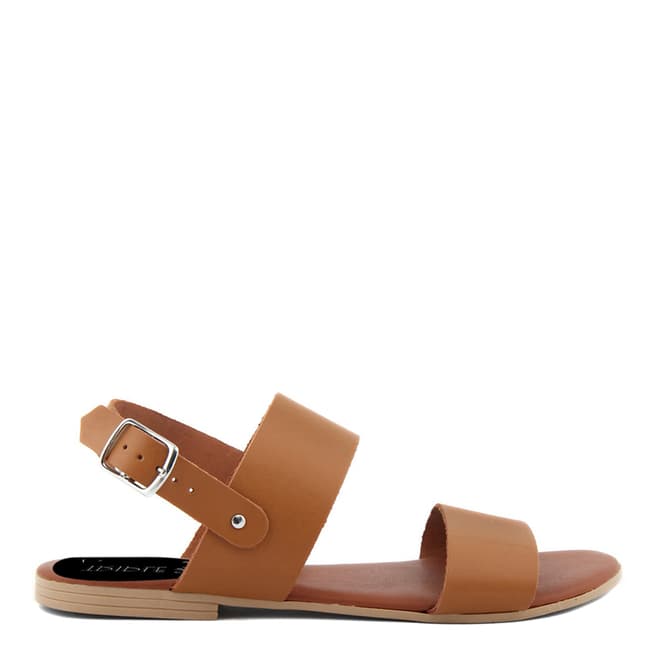 Triple Sun Beige Leather Double Strap Flat Sandals