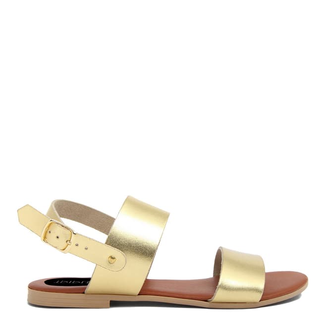 Triple Sun Gold Leather Double Strap Flat Sandals