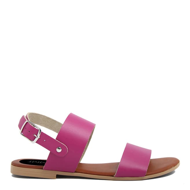 Triple Sun Pink Leather Double Strap Flat Sandals