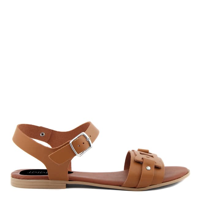 Triple Sun Beige Leather Detailed Flat Sandals