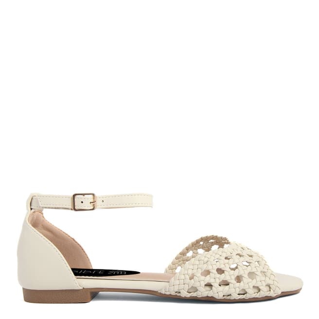 Triple Sun Beige Leather Perforated Band Flat Sandals