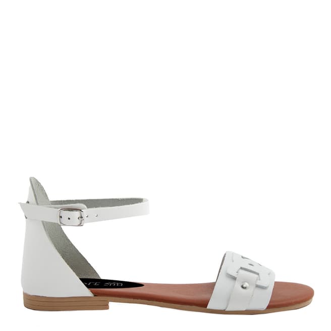 Triple Sun White Leather Detailed Flat Sandals