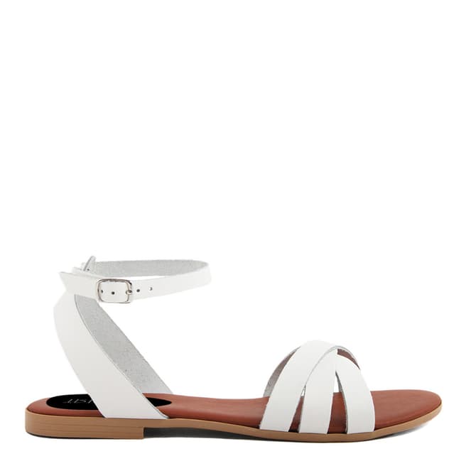 Triple Sun White Leather Strappy Flat Sandals