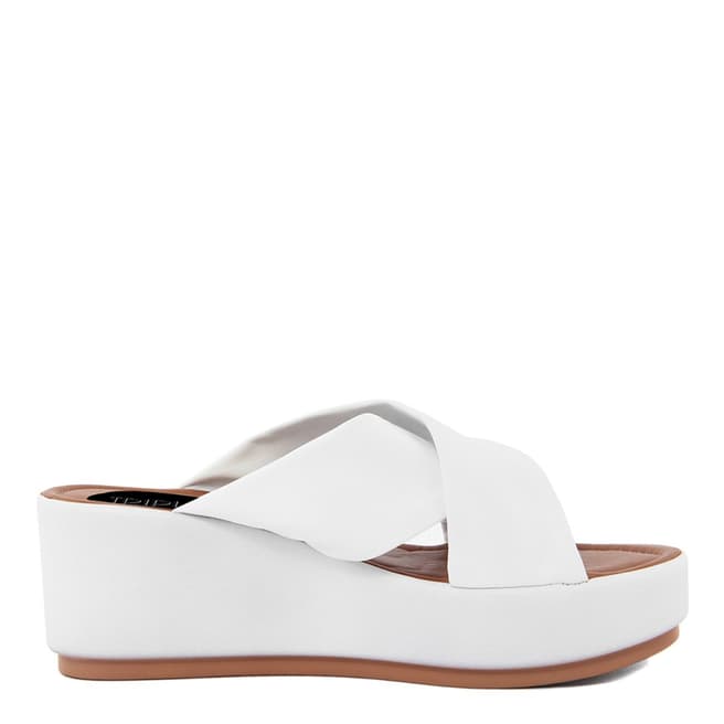 Triple Sun White Leather Crossover Platform Wedge Sandals