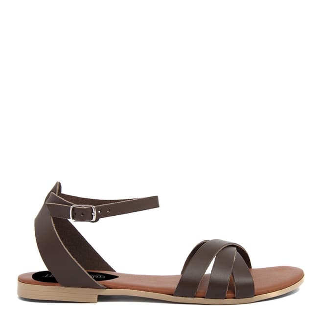 Triple Sun Brown Leather Strappy Flat Sandals