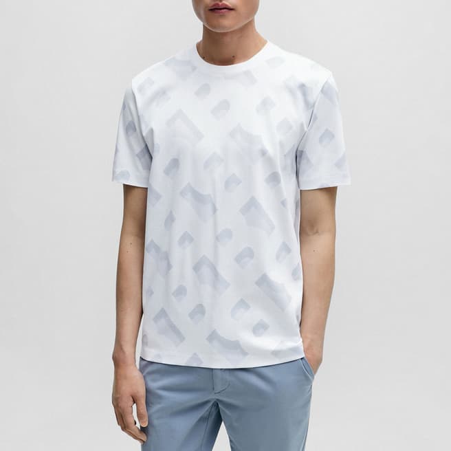 BOSS White Printed Cotton Blend T-Shirt