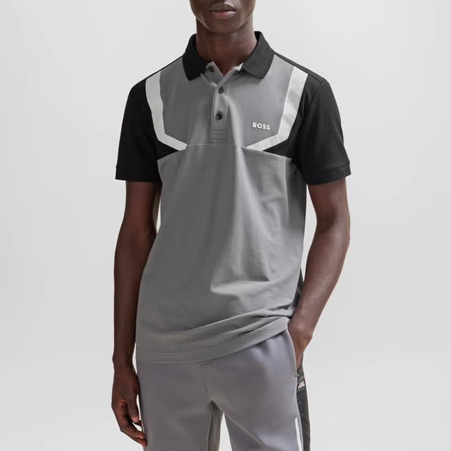 BOSS Black/Grey Cotton Blend Polo Shirt