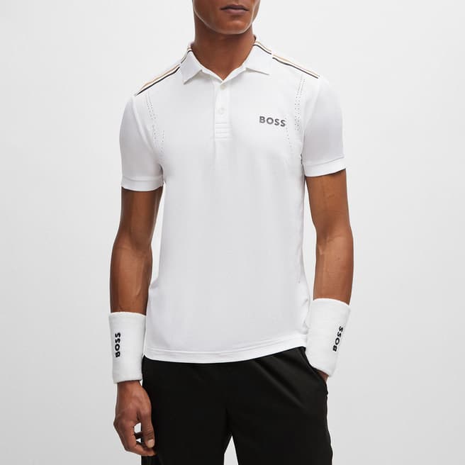 BOSS White Stripe Detail Polo Shirt