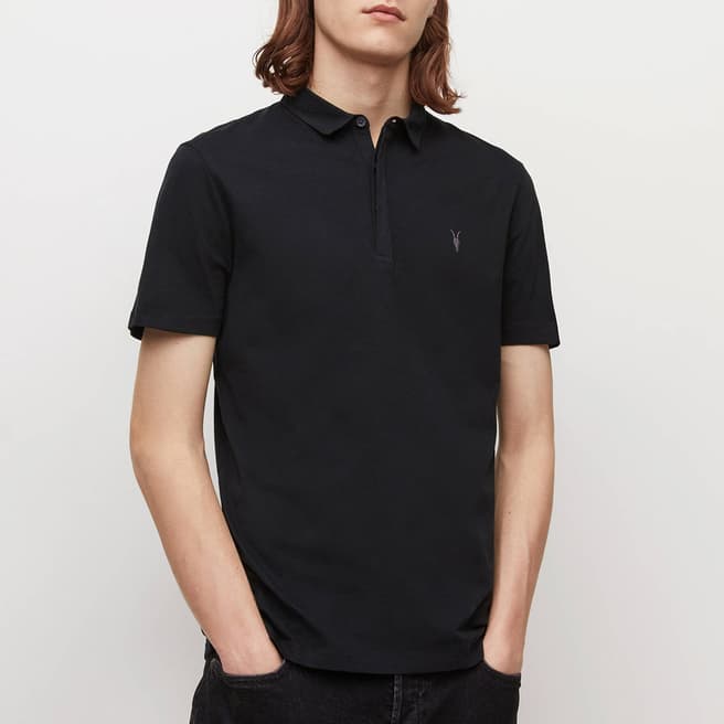 AllSaints Black Brace Cotton Polo Shirt