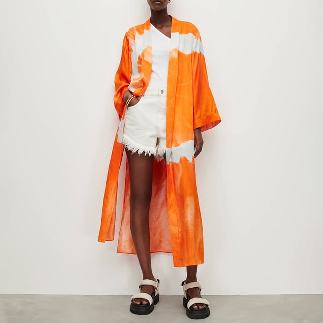 AllSaints Orange Carine Mariana Silk Blend Kimono
