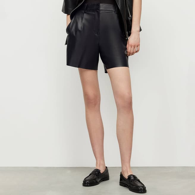 AllSaints Black Nara Lea Leather Shorts