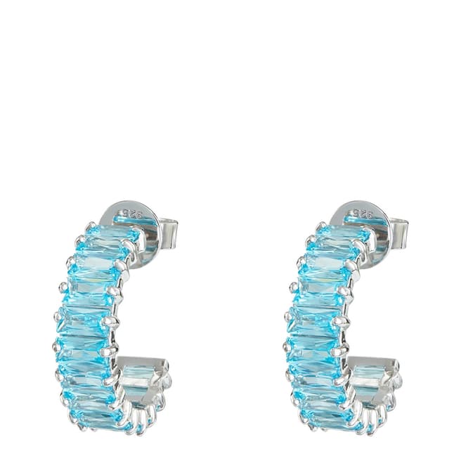 Rosie Fortescue Jewellery Silver Emerald Cut Hoops with Turquoise Stones