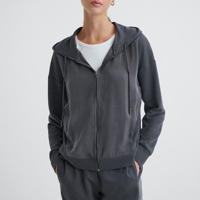 Reiss Charcoal Penny Zipped Hoodie