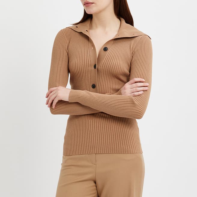 Reiss Camel Maia Ribbed Knit Jumper