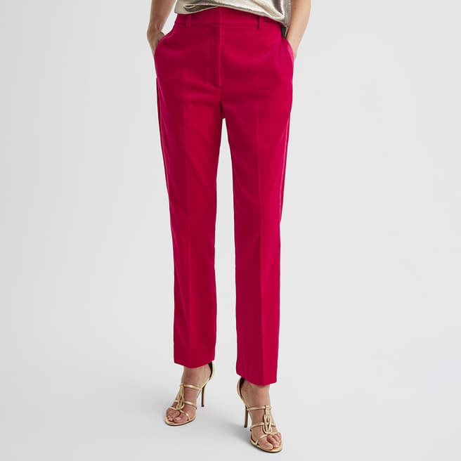 Reiss Pink Rosa Cotton Blend Tapered Trousers