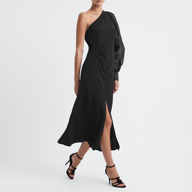 Reiss Black Maeve Exaggerated Sleeve Midi Dress