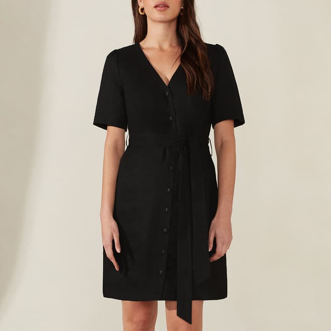 Ro & Zo Black Linen Button Front Mini Dress