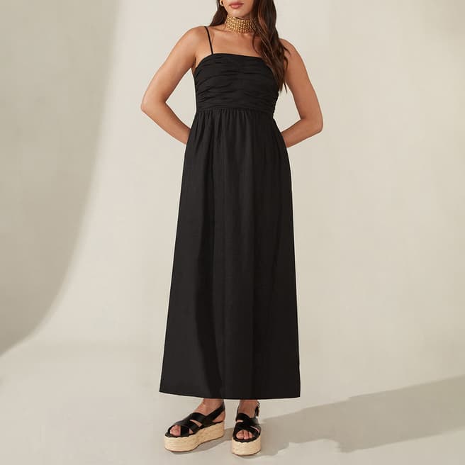Ro & Zo Black Strappy Linen Midi Dress