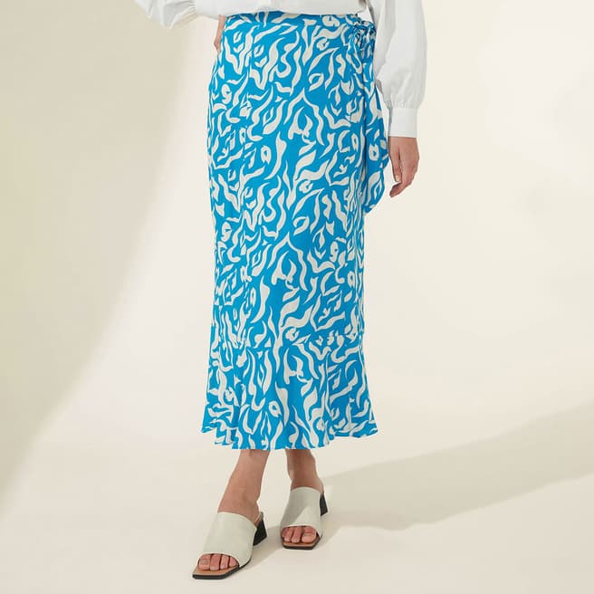 Ro & Zo Blue Animal Print Wrap Skirt