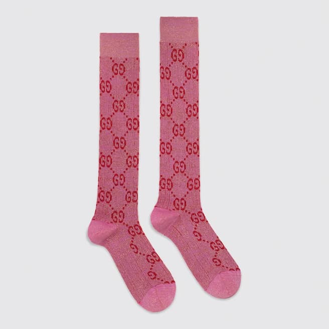 Gucci Gucci Pink Lurex Interlocking G Socks