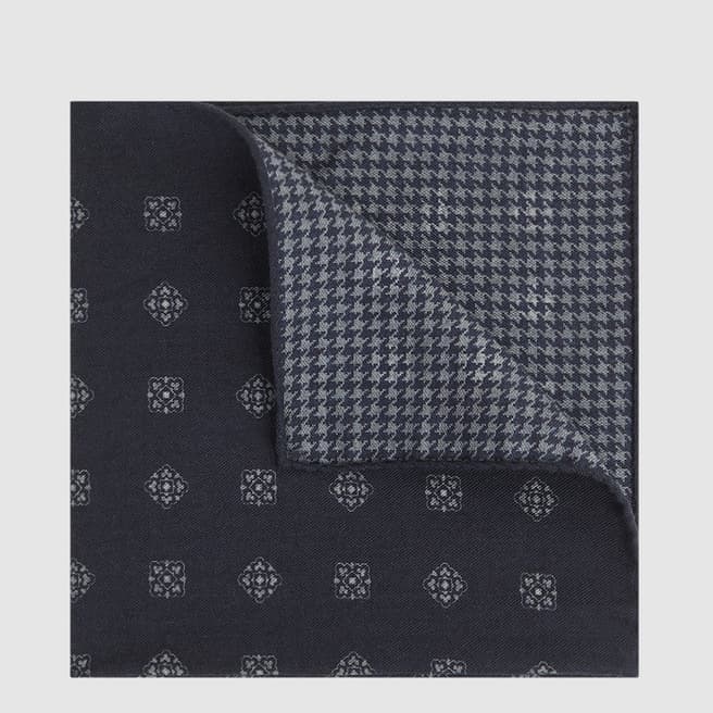 Reiss Navy Ventre Reversible Wool Blend Pocket Square