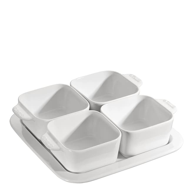 Staub White Ceramic 5 Piece Square Ceramic Appetiser Set