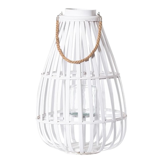 Hill Interiors White Floor Standing Domed Wicker Lantern With Rope Det