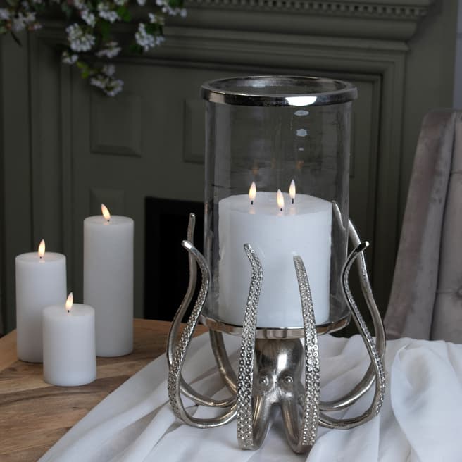 Hill Interiors Large Silver Octopus Candle Hurricane Lantern
