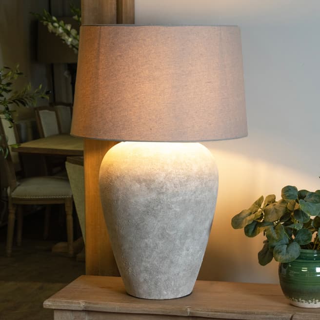 Hill Interiors Athena Aged Stone Tall Table Lamp With Linen Shade