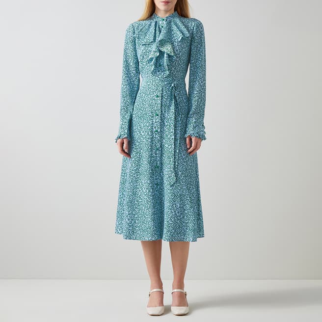 L K Bennett Green/Blue Soni Printed Midi Dress