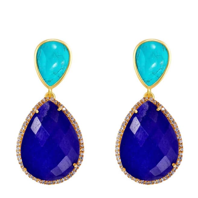 Liv Oliver 18K Gold Sapphire & Turquoise Statement Earrings