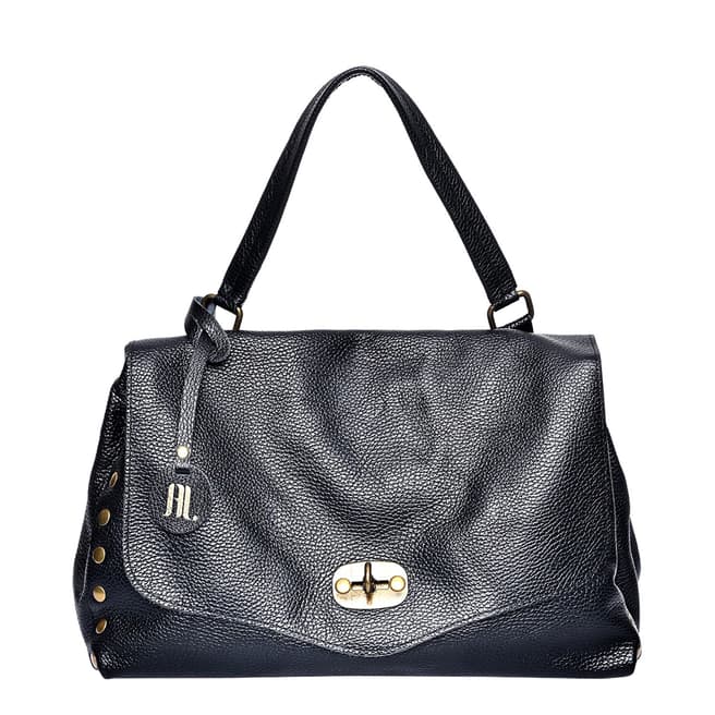 Anna Luchini Black Italian Leather Top Handle Bag