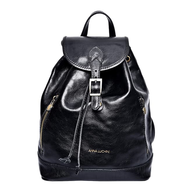 Anna Luchini Black Italian Leather Backpack