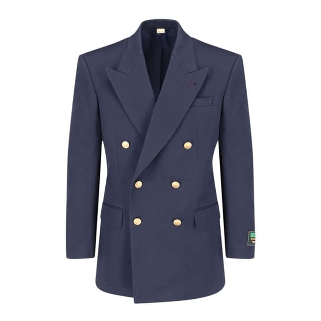 Gucci Men's Navy Double Breasted Cotton Blazer                            