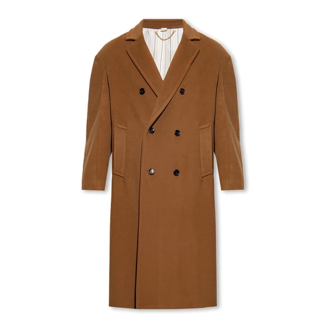 Gucci Men's Brown Double Breasted Wool Coat                                    