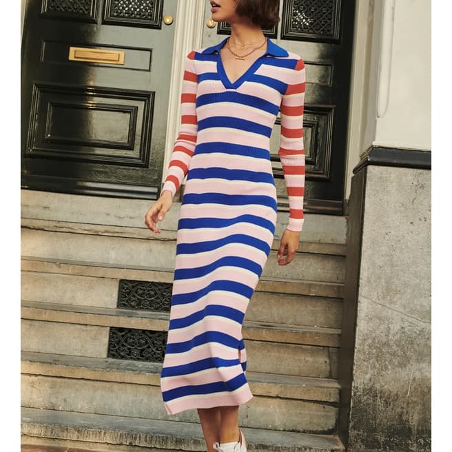Boden Blue Cotton Ribbed Dress