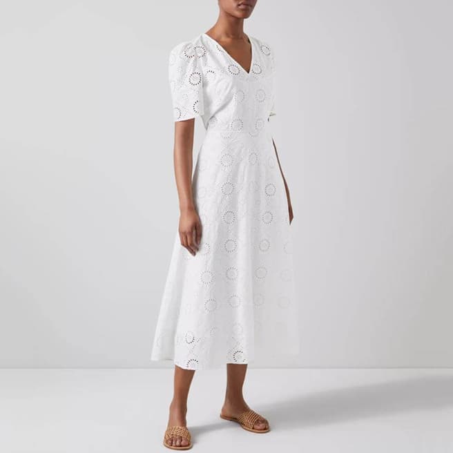 L K Bennett White Jane Cotton Dress