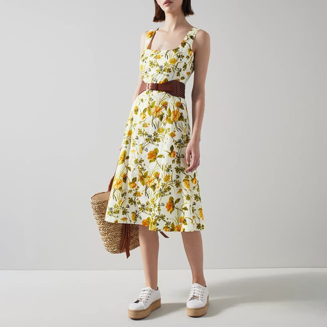 L K Bennett Yellow Cotton Blend Ursula Dress