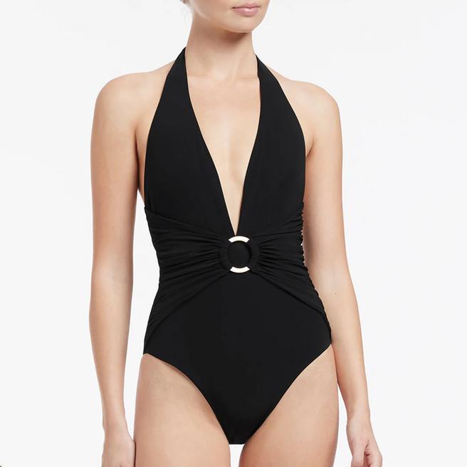 Black Jetset Plunge One Piece Swimsuit BrandAlley