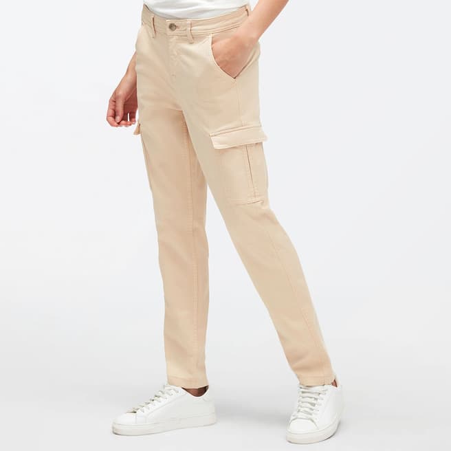 7 For All Mankind Cream Cotton Blend Cargo Trousers