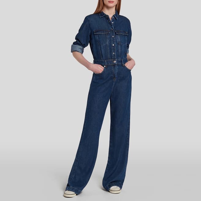 7 For All Mankind Mid Blue Wide Leg Jumpsuit