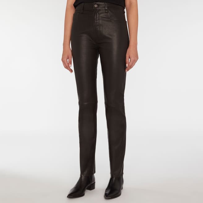 7 For All Mankind Black Slim Leather Jeans